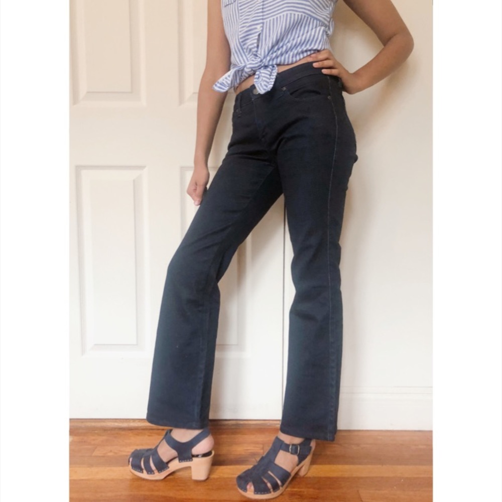 Uniqlo Wide leg flare dark wash jeans 2 JN